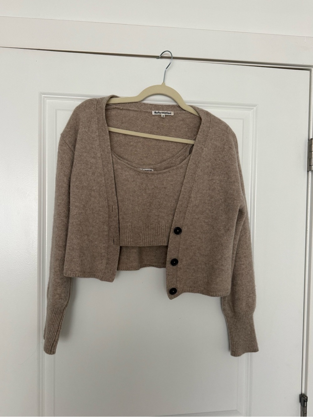 Reformation Taupe Cropped Cardigan and Tank Set
